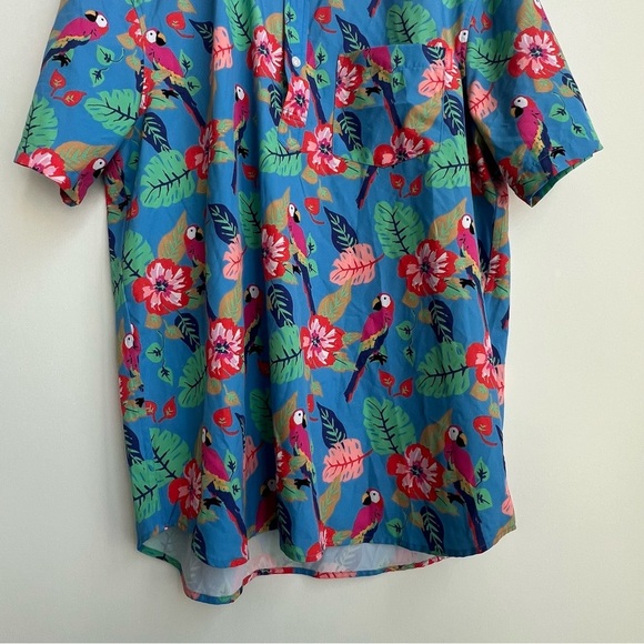 Chubbies Shirt Mens Medium Blue Pop Over Hawaiian Floral Parrot Short Sleeve XL - Picture 5 of 12